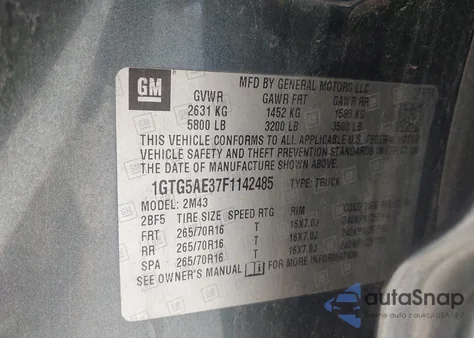 2015 GMC Canyon from USA, damaged, VIN 1GTG5AE37F1142485